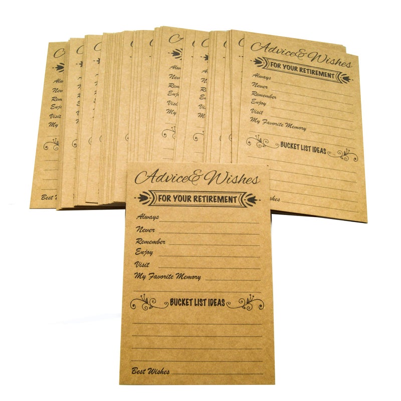 RXBC2011 Retirement Well Wish and Advice Cards Pack of 50 Rustic Kraft Retired Ideas Supplies and Decoration Happy Retiree Celebration Gift Bucket List Wish Funny Officially Retired - Image 2